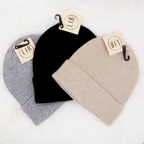 NEW Unisex Neutral Cozy Soft Rib Knit Cuff Classic Beanie Hat Beige Black Gray - Picture 7 of 16